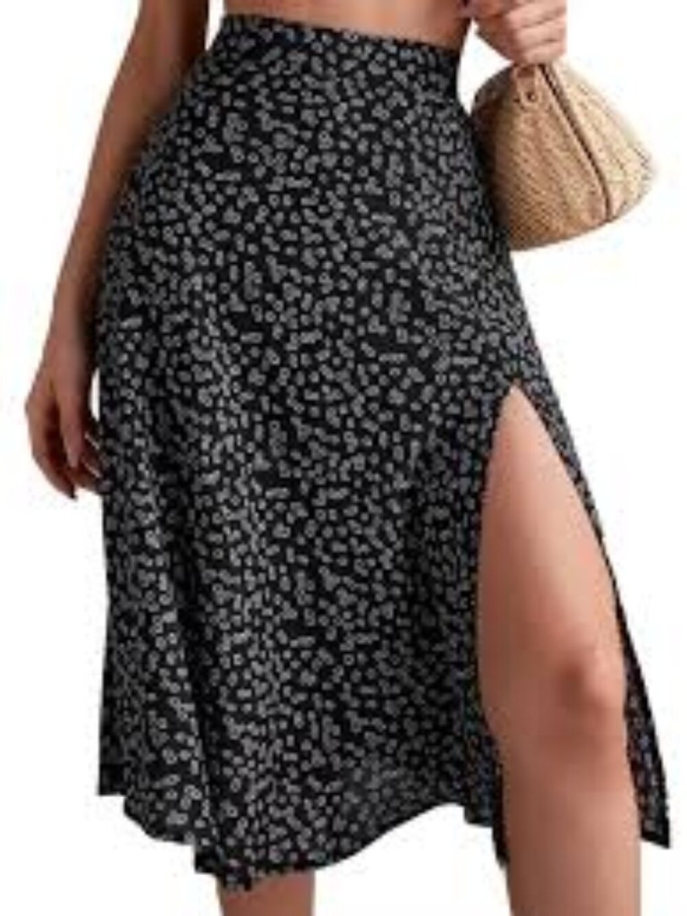A. Jesdani Black Bohemian Floral Skirts High Waist Split Midi Skirt Size Small